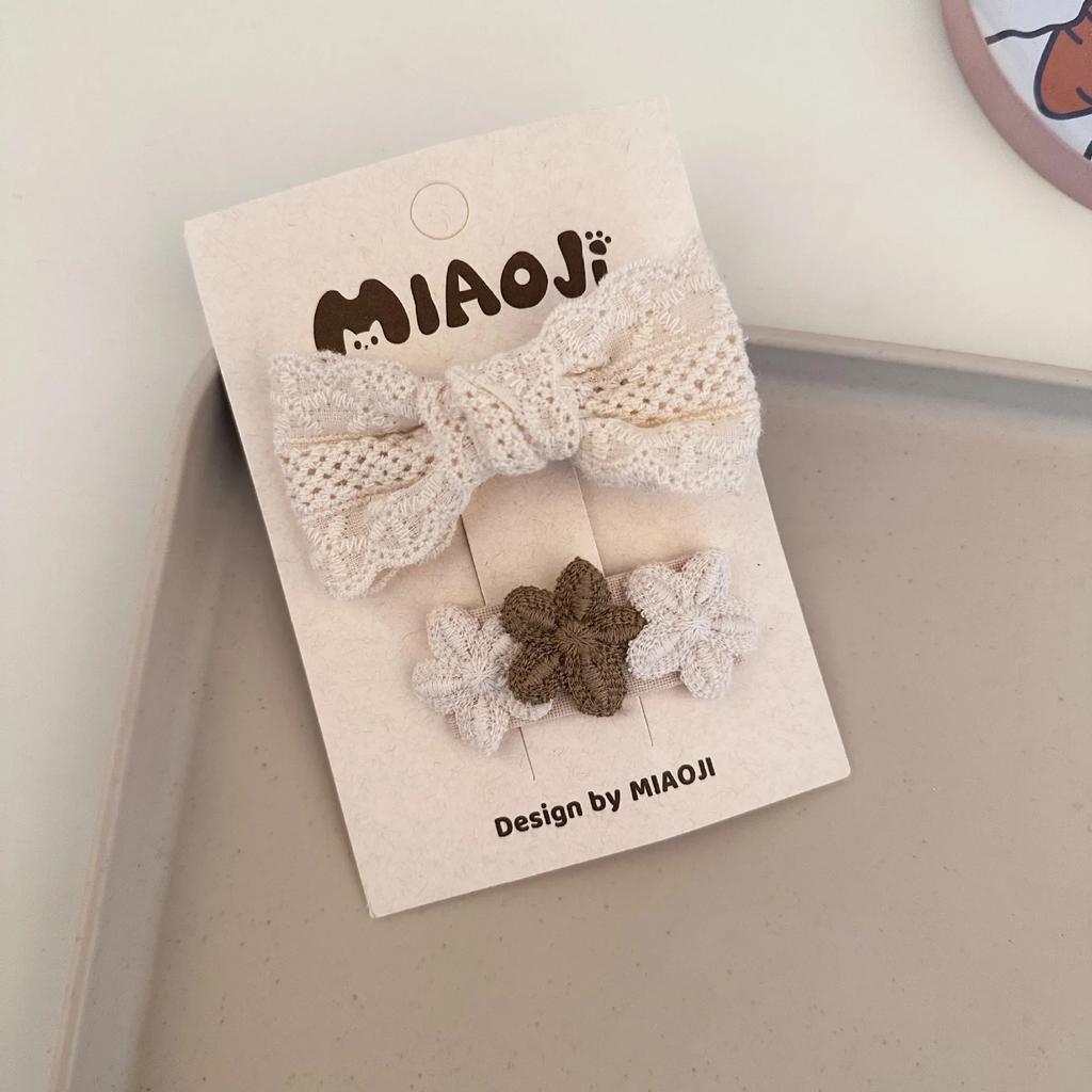 Lace Bow Press Clip Beige Coffee Color Bowknot Floral Hairpin Sweet Princess Baby Headwear Hair Clip