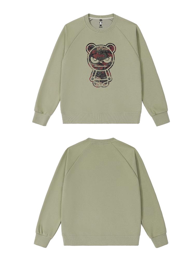 320g Cotton Bead Solid Color Raglan Sleeve Round Neck PP Bright Camouflage Bear Unisex Sweatshirt