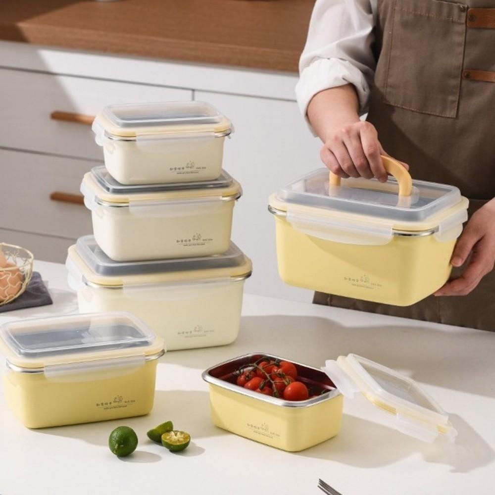 Square Stainless Steel Lunch Box Airtight Fridge Food Box Multi-Purpose Air Exhaust Crisper  Picnic