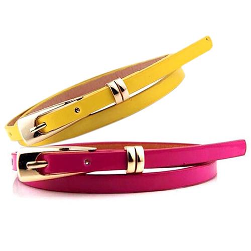 Mode kvinnor smal midjebälte tunt konstläder smalt spänne midjeband