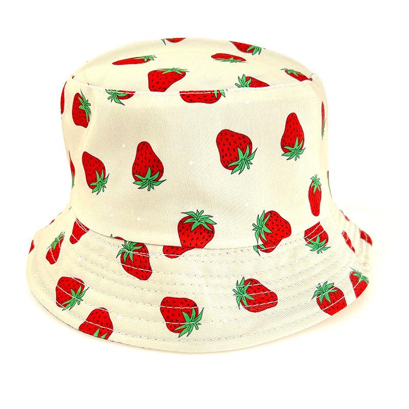 Sided Summer Double Strawberry Printed Fisherman Hat Outdoor Beach Cap Sunshade