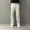 Men's Summer Wide-Leg Striped Stitching Casual White Jeans