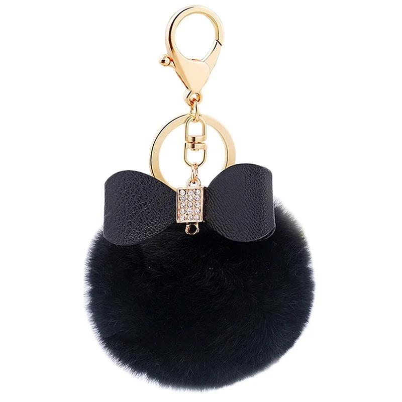 2024 Custom Bow Cute Keychain Faux Rabbit Fur Ball Key Chain Fur Pompoms for Car Bag Key Ring Key Chain