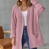 Women Fashion Soft Oversize Knit Cardigan Long Sleeve V Neck Casual Loose Mid Sweater Solid Breathable Coat with Pocket Simple Elegant