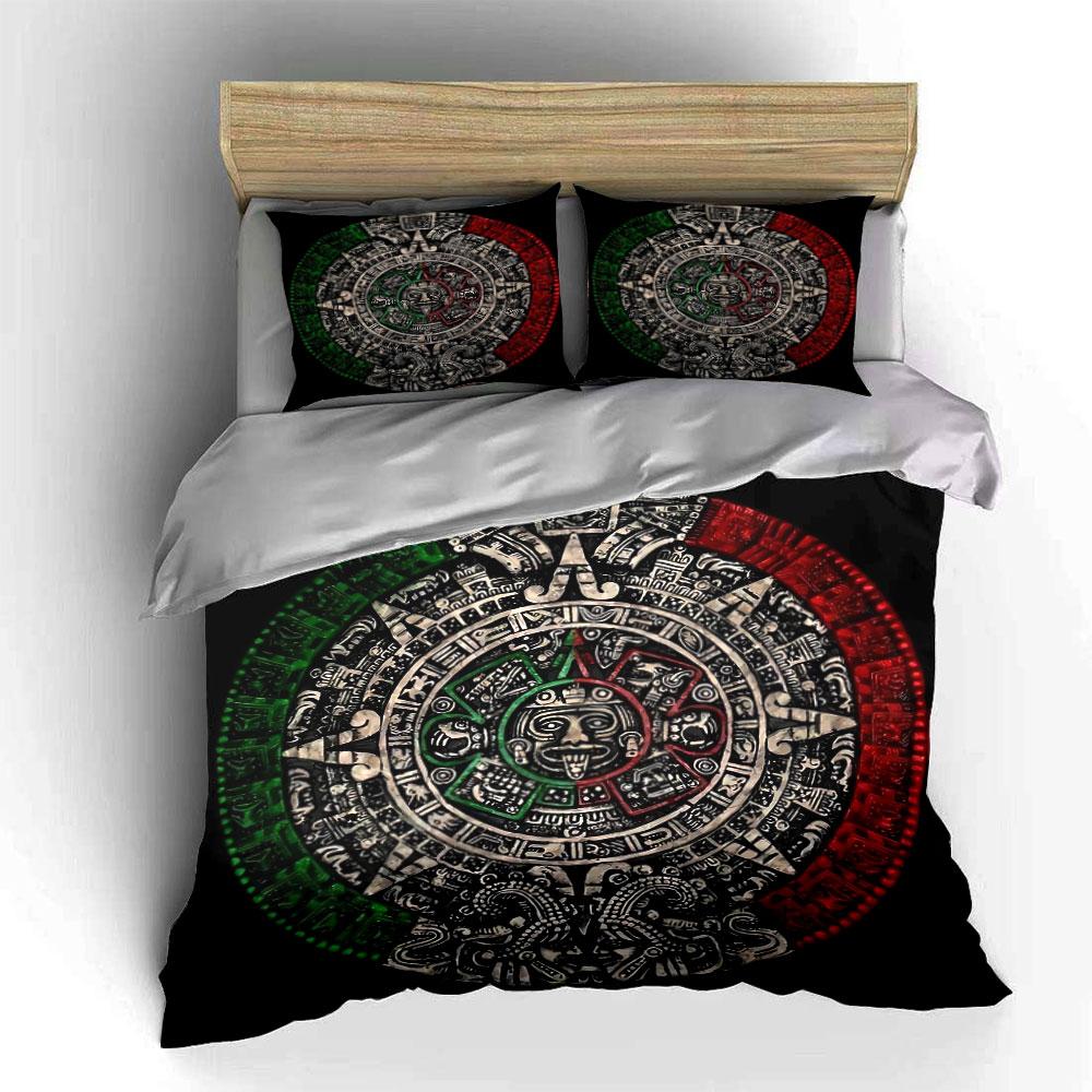 Aztec Calendar Decor Set Bedding Set with 1 Duvet Cover 2 Pillowcases Single Double King Queen, Gift