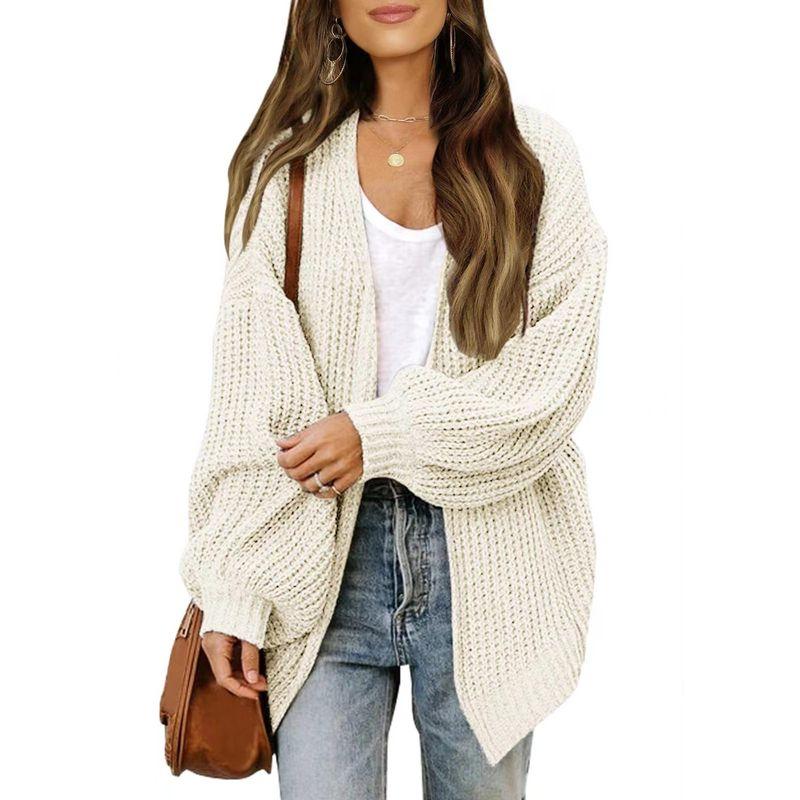 Spring, Autumn and Winter New Cross-Border New Solid Students Fashion Loose Vintage sweater Outerwear Leisure Knit cardigan Women