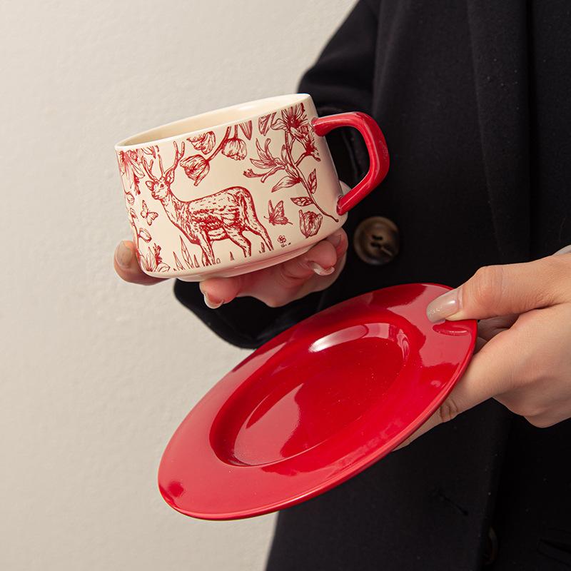 High-End Home Coffee Cup Restaurant Light Luxury Retro British Latte Cup Ceramic Coffee Cup High Value Set
