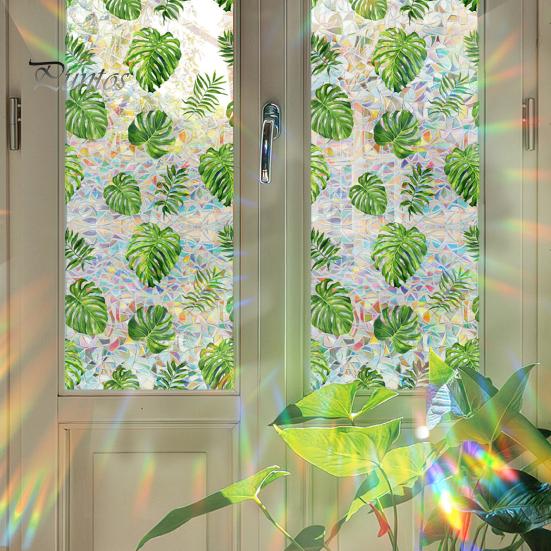 Floral Rainbow Static Sticker Window Privacy Film UV Protection Glass Sticker Non-Adhesive Window Cling for Home Bedroom Living Room Decor