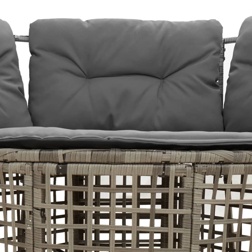 L shaped Garden Sofa with Cushions and Footstool Grey Poly Rattan