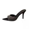 Fashion Pointed Toe High Heels Slippers Women Heeled Sandals Crystal Shoes Sexy 2025 Fashion Summer Open Toe Dress Pumps Party Slides