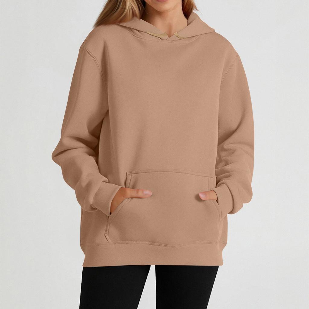 Women's casual long-sleeved solid color hooded sweatshirt