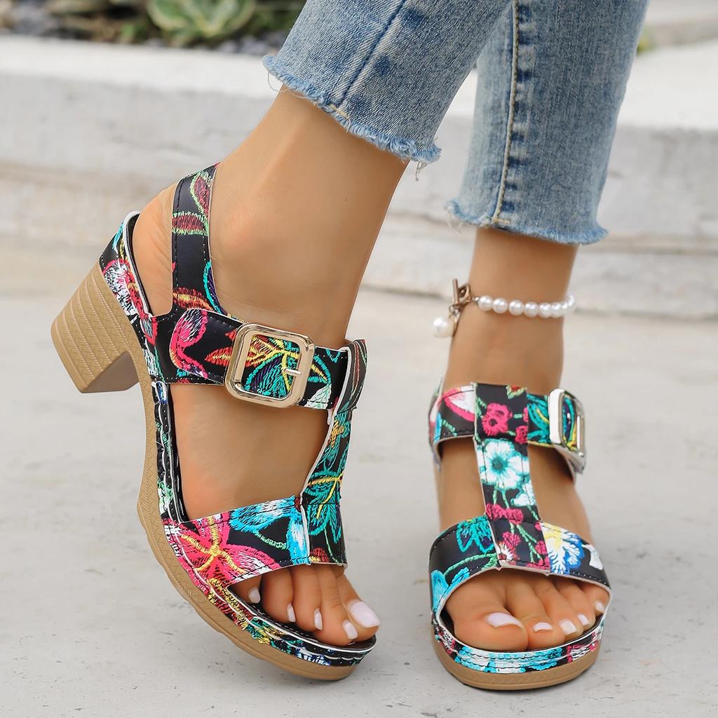 Fashion New Women's Open Toe Chunky Heel Sandals Summer Retro Heeled Shoes for Women Sandals Outdoor Casual Women's Platform Shoes