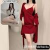 Spring and Summer Sexy Nightdress Lace Temptation V-neck Gathering Ice Silk Suspender Nightdress Backless Chest Pad Suspender Nightdress Set