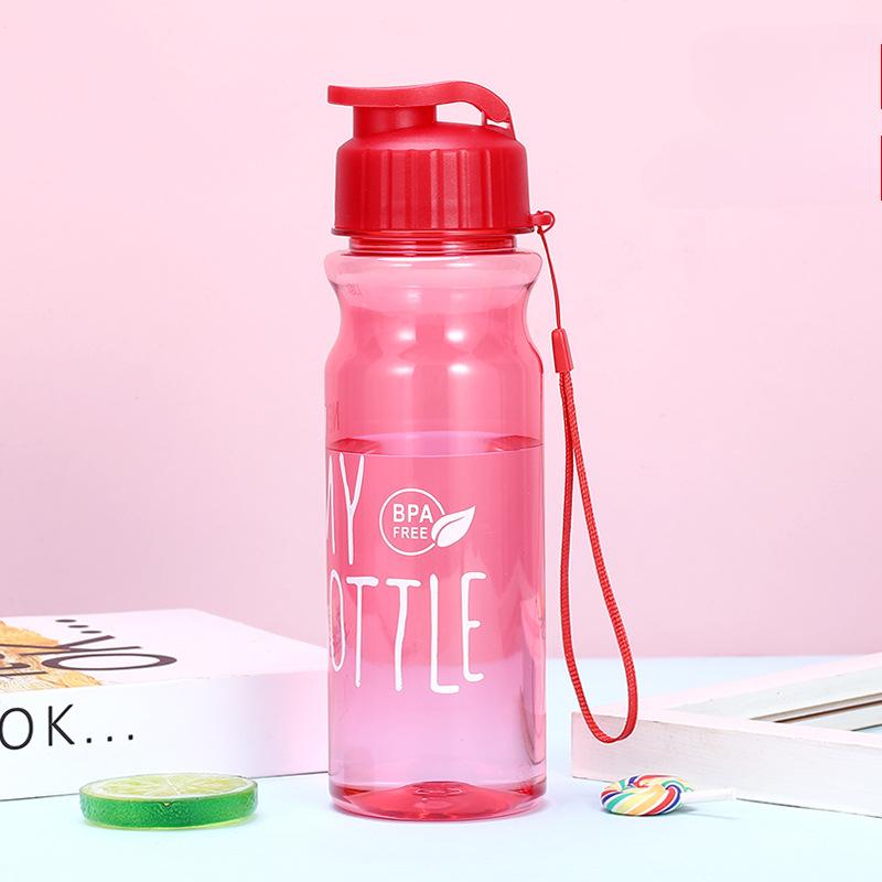 500ml Plastic Water Bottle Large Capacity Sports Cup with Anti Drop Rope Water Container Color Transparent Pet Flip Cover