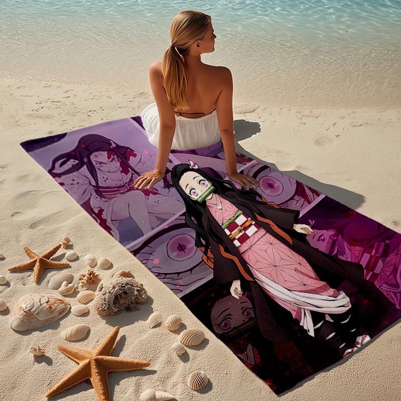 proof beach towel with a Demon Slayer characters1 pattern - soft,absorbent,quick-drying,machine washable - perfect for swimming,camping,bathing