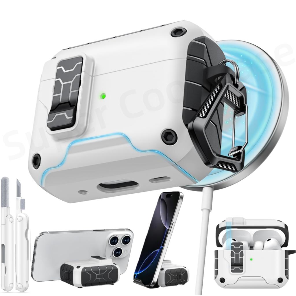 For AirPods Pro 3 Case (2025) with Phone Stand & Cleaning Kit Magnetic Automatic Lock Case Cover for AirPods Pro 3rd Generation