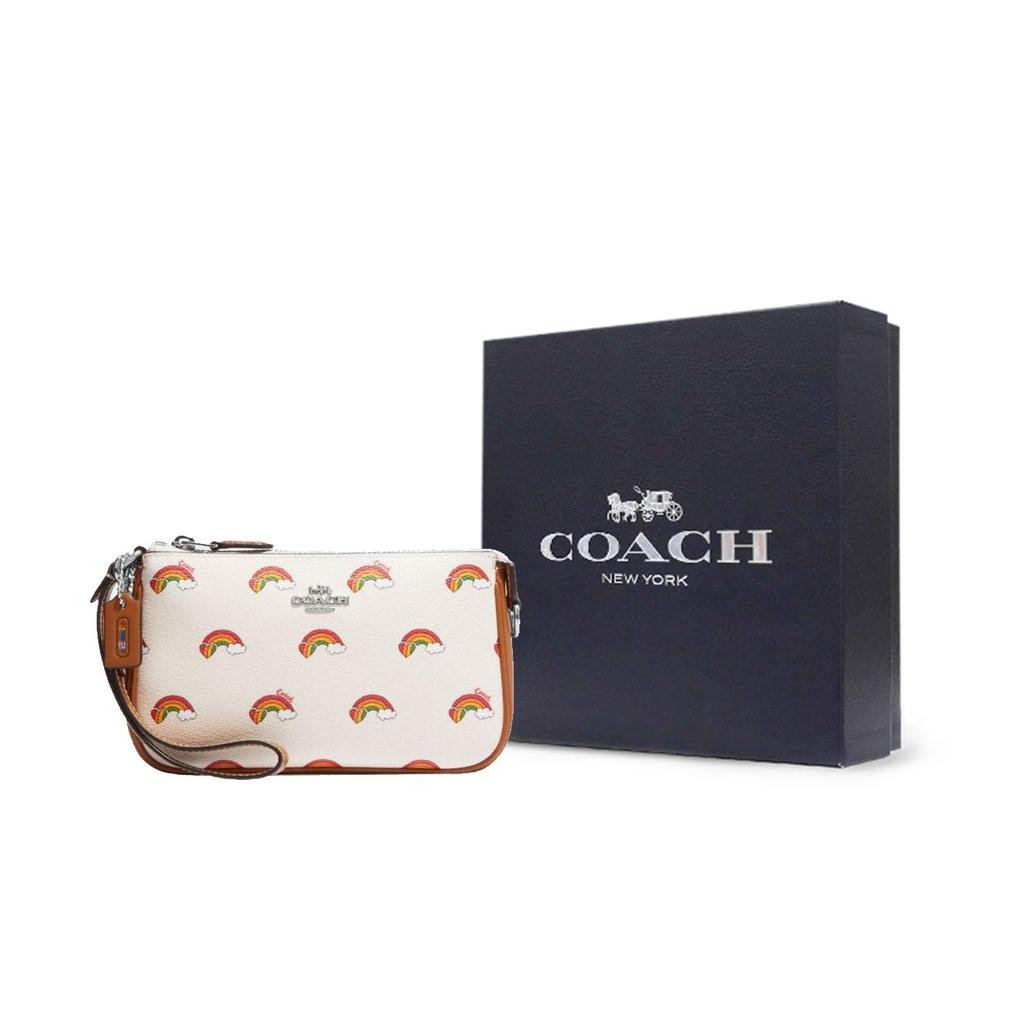 Coach Nolita 19 Silver Letter Logo Rainbow Print Coated Canvas With Leather Mahjong Bag Storage Clutch Small Women Clutch Beige Brown CJ657-SVCAH