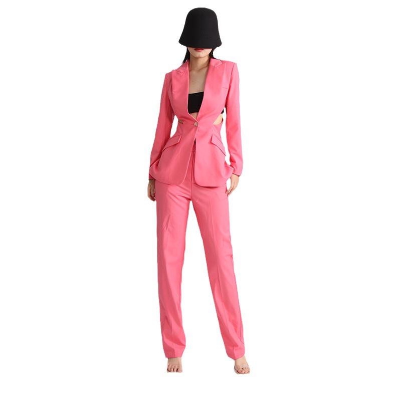 2025 Spring Women's Elegant Hollow Waist Suit: Jacket & High-Waisted Trousers