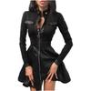 Spring and Autumn New PU Leather Stitching Night Club Style Dress