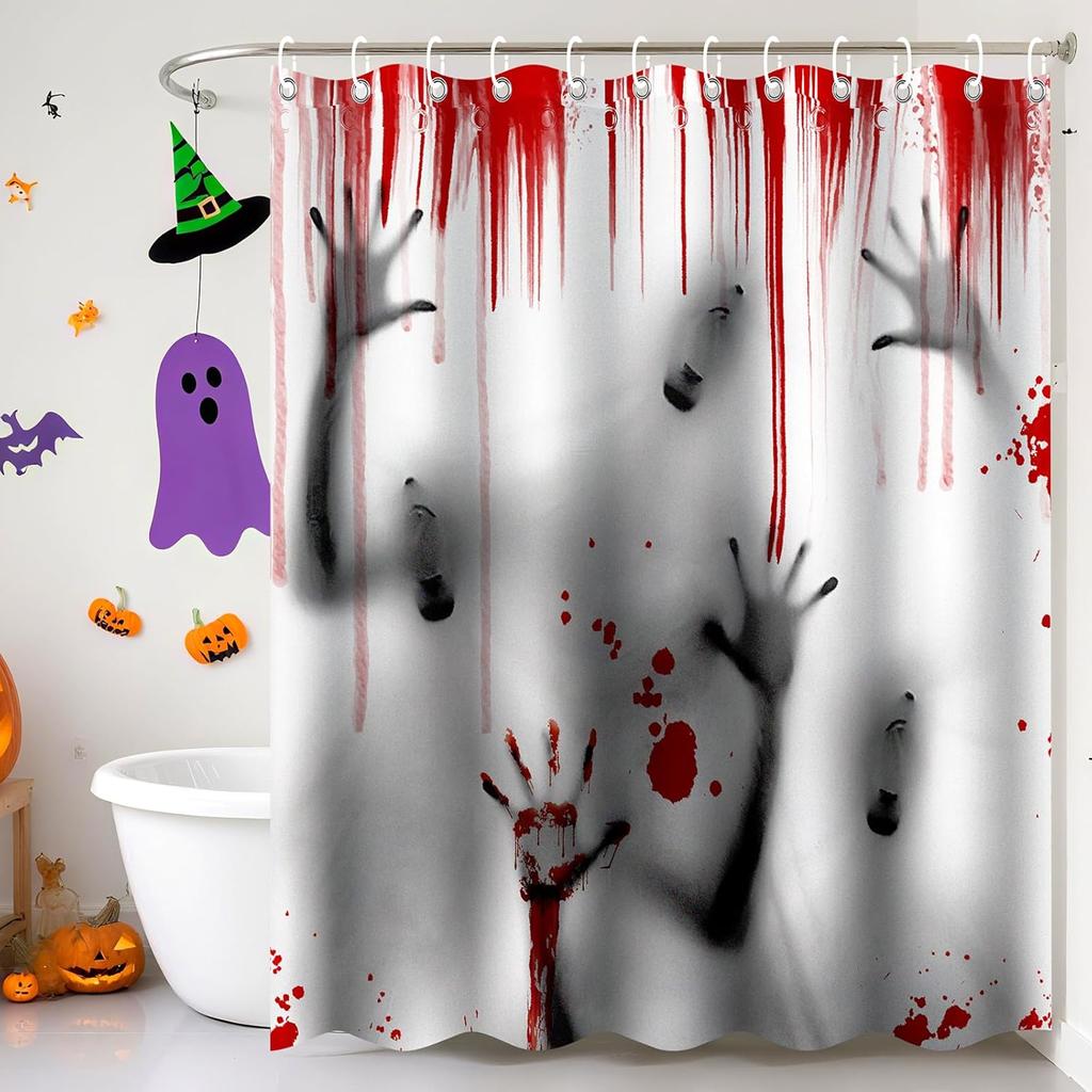 Halloween Shower Curtain - Funny Shower Curtain With Black Skul Skeleton, Machine Washable Waterproof Fabric For Bathroom Deco