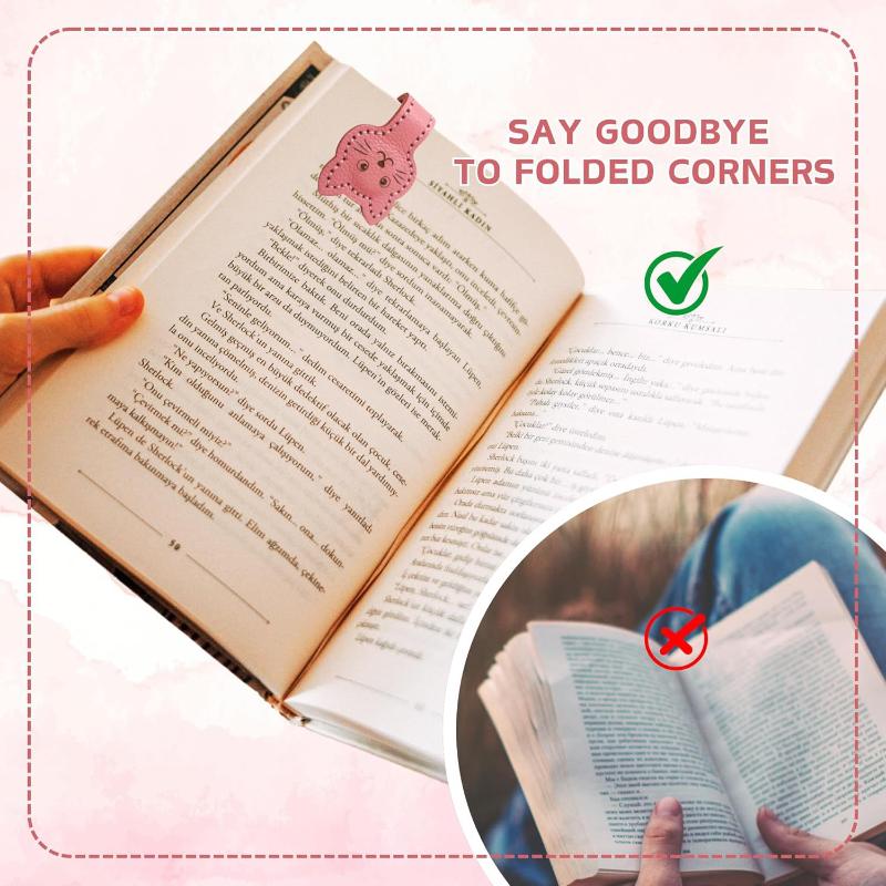 Cute Cat Shape Book Marker Clip Magnetic Bookmark Decorative PU Leather Reading Lovers Gift Stationery for Office School Home