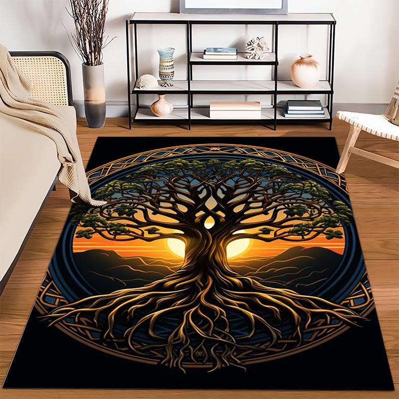 "Tree of Life Rug with Sunset Background, Celtic Style Home Decor" Suitable for use as an anti-slip for living room bedroom sofas