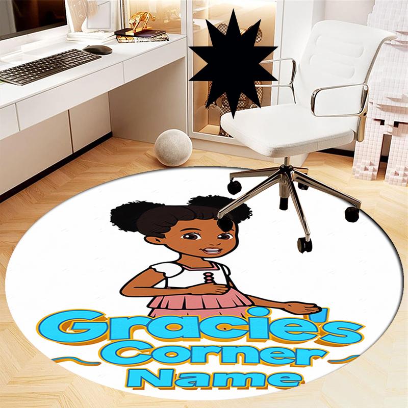 Custom Name Gracie's Corner Printed Round Rug Carpet Chair Rug Area Rug Entryway Doormats,for Office Chair Living Room Bedroom Kitchen Room.