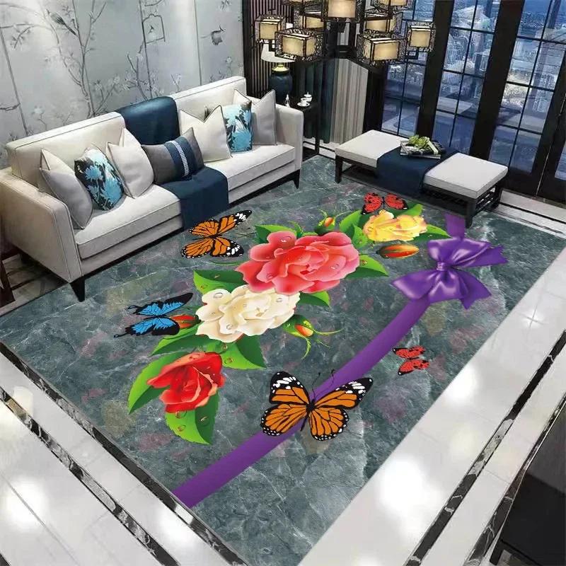 Home Decor Entrance Door Mat Flower Rose Pastoral 3D Print Carpet Living Room Rugs Soft Non-slip Floor Mat Carpet Bedroom Decor