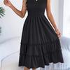 2026 Spring/Summer Women's Sleeveless Waist with Black Ear Edge Large Swing Long Skirt S-XL
