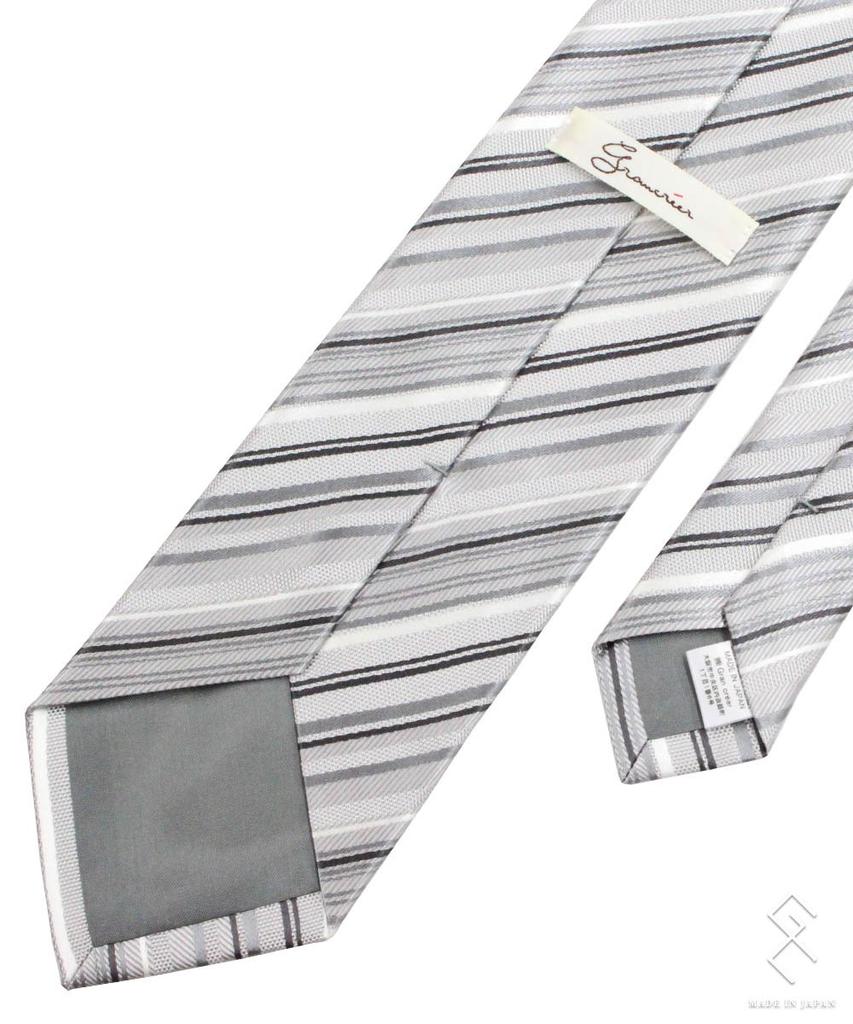 Gran creer Tie and Pocket Square Wedding Made in Fujiyama Gran creer x Set, Formal, Silk, Japan, Weave, (Multi-Stripe Silver)