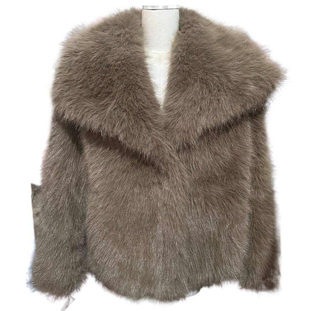 VAYLA Damski Płaszcz Jesienno-Zimowy ze Sztucznego Futra Pluszowy Puszysty Damska Kurtka Nowość Odzież Wierzchnia Biały Czerwony Szary Czarny Mieszanki Wełny Płaszcze