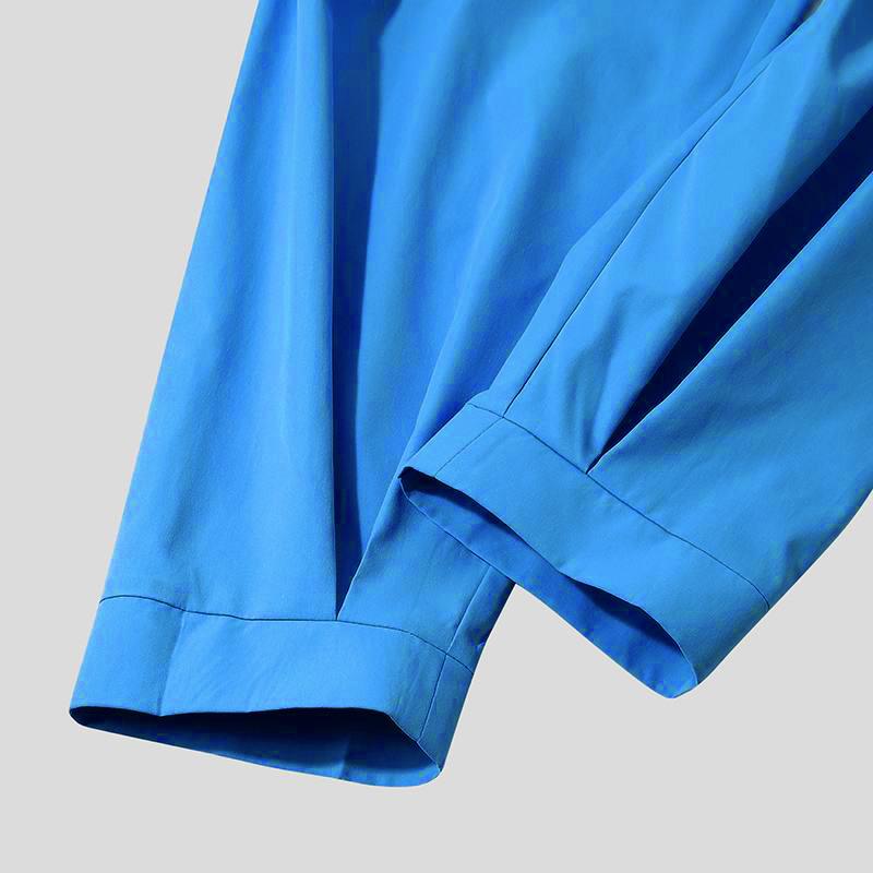 2026 Spring Loose Solid Color Nine-Point Pants with Belt Decoration Men's Cuffed Casual Pants