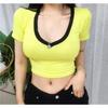 New Slim Short T-shirt for Women's Summer Top for Navel Exposed Short Sleeves High Waist V-neck Slim Low Neck Student