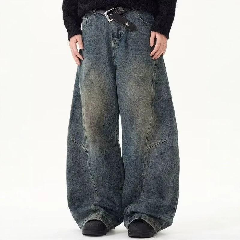 Vintage Distressed Deconstructed Washed Denim Jeans Loose Wide Leg Pants Men Women High Street Casual Trousers