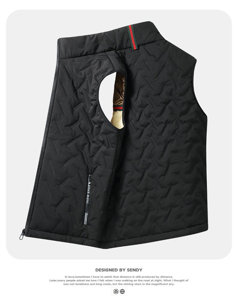 Męska kamizelka z jagnięcej skóry, ocieplana bawełną - Ciepły jesienno-zimowy bezrękawnik casualowy