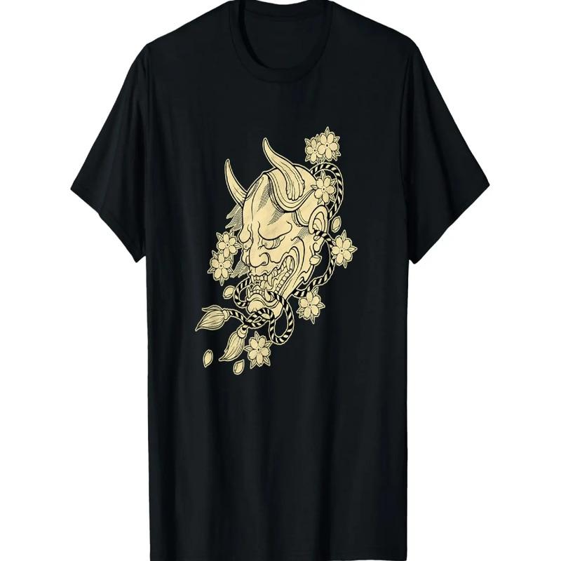 Camiseta De Tatuagem Hannya Devil Com Flores De Cerejeira S разноцветный