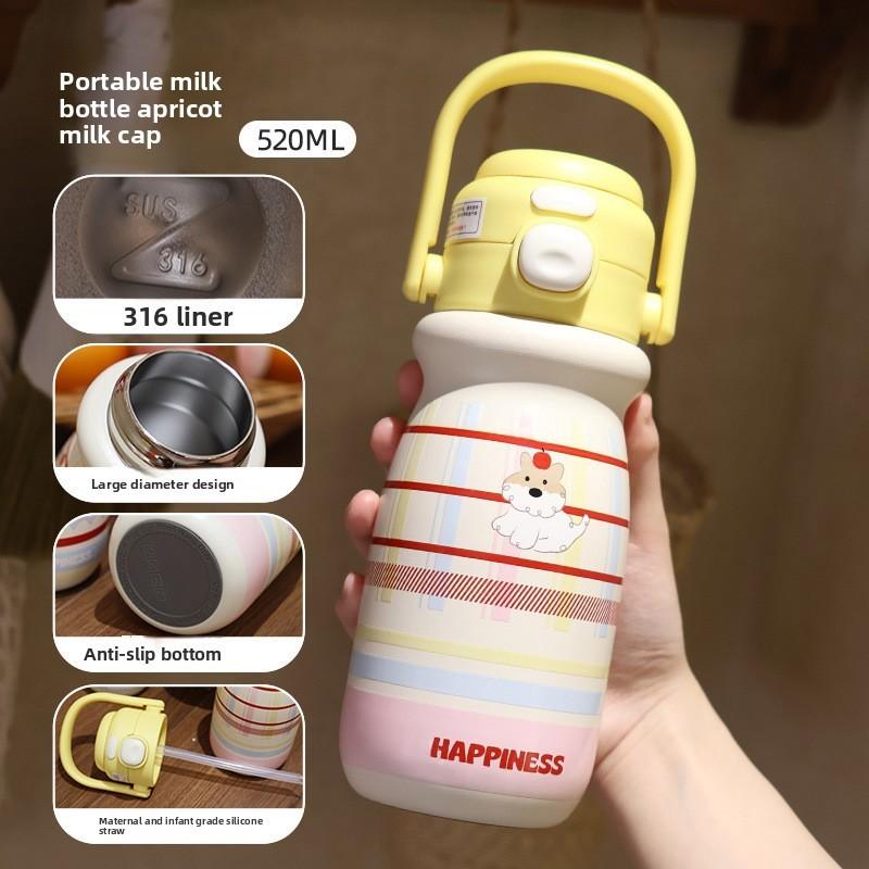 Cute Cartoon Stainless Steel Insulated Travel Mug With Straw For Office And Outdoor Use
