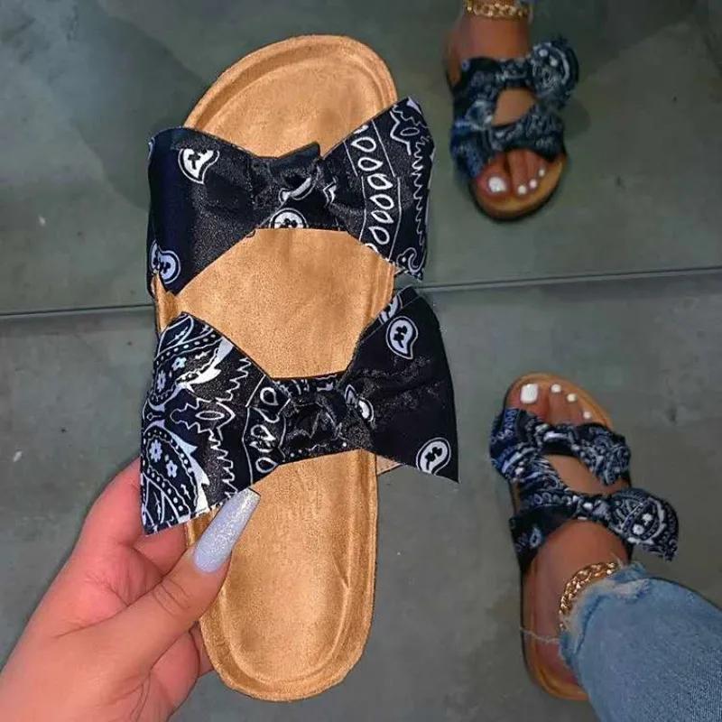 Fashion Women's Slippers Butterfly-knot Flat Sole Large Size Shoes Women Leisure Dress Anti-Slip Sole Summer Roman Zapatillas De Mujer
