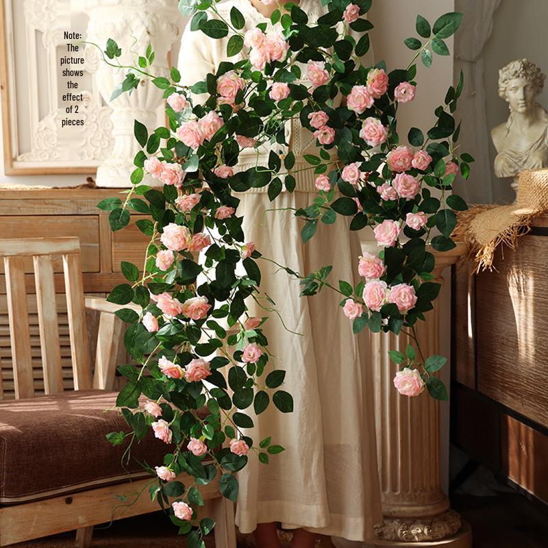 Artificial Rose Vine Wall Decor for Air Conditioner Pipes