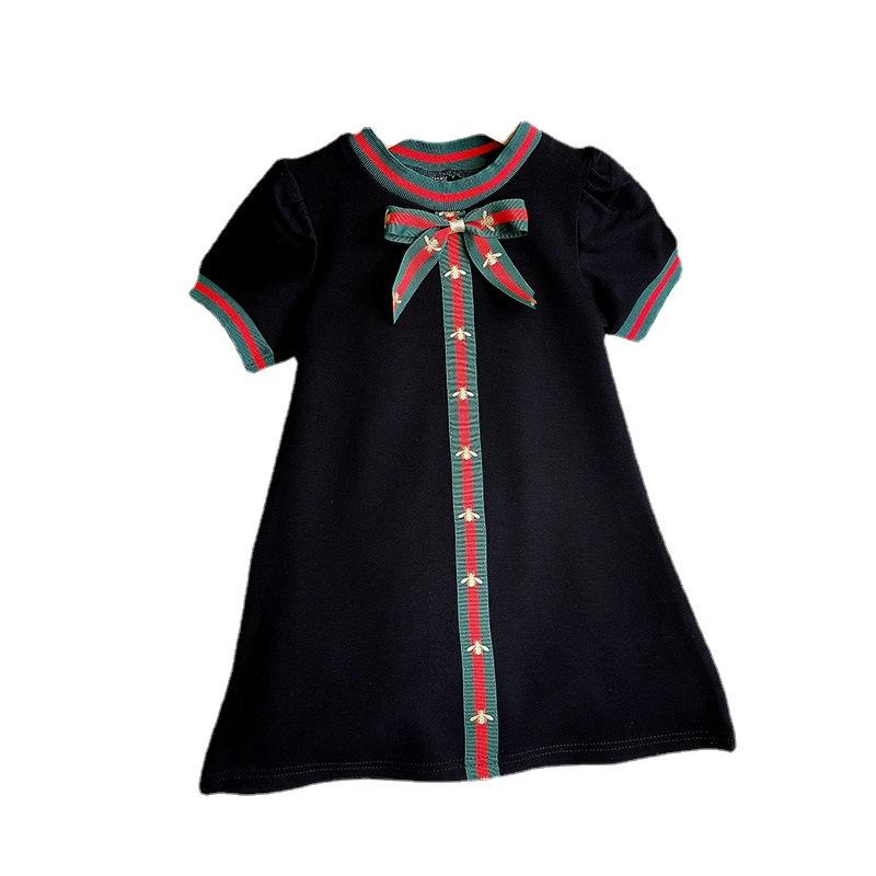 Mädchenkleid im klassischen Stil mit Schleife, mittlere und große Kinder, Bienenband, schmal geschnittenes Kleid