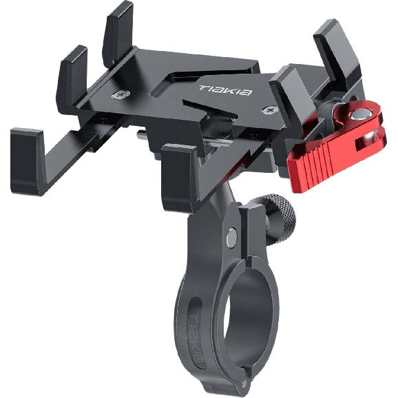 Tiakia Bike Phone Mount Holder, Aluminum Motorcycle Phone Mount, Handlebar Mounted Cell Phone Holder for Bike, 360° Rotation, Universal Bicycle Black Red