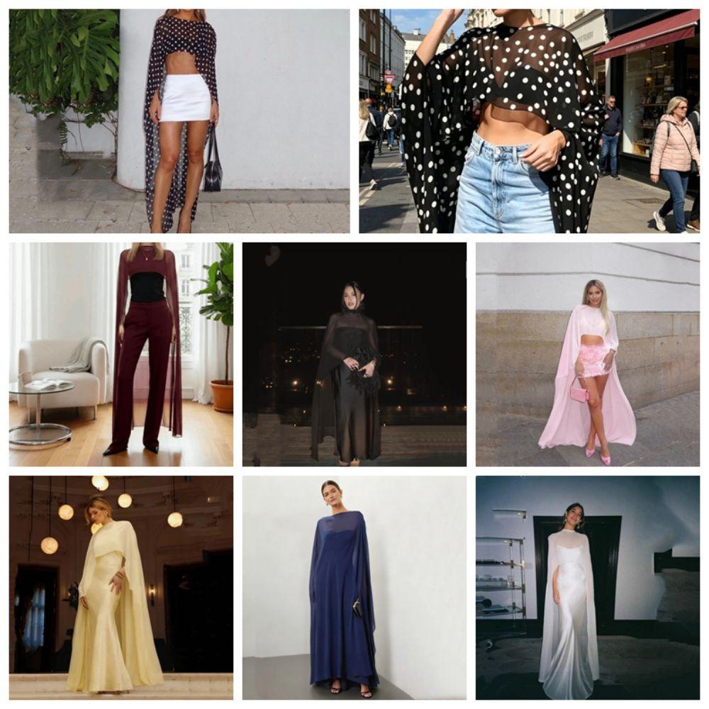 Elegant Transparent Sunscreen Cover-up High Low Polka Dot Cover Shirt Party Cape Cloak Short Sheer Top Evening Dress