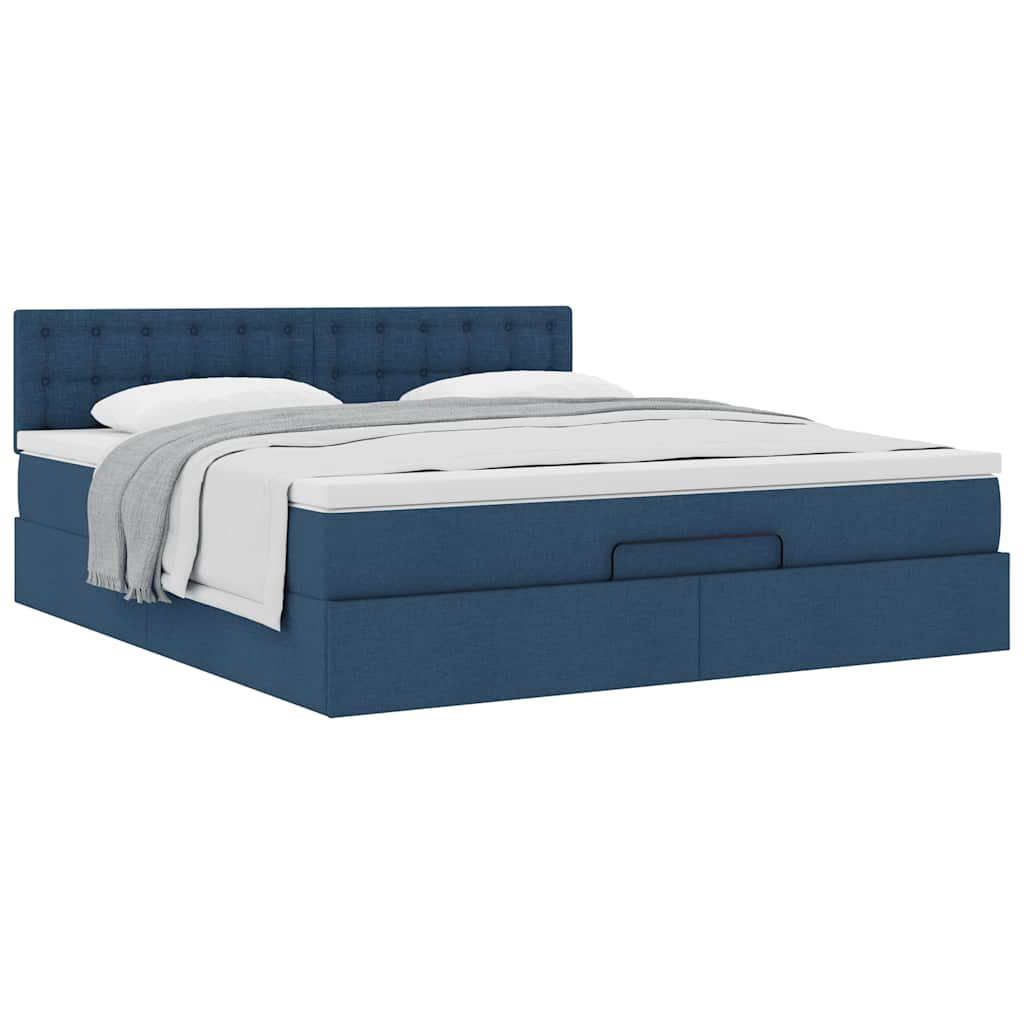 Ottoman Bed with Mattress Blue 160x200 cm Fabric