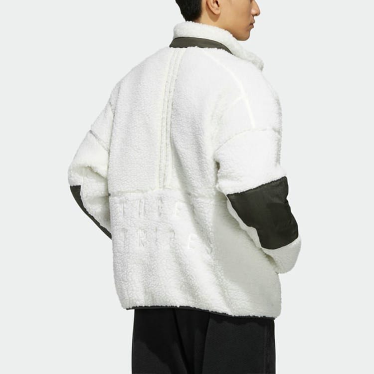 adidas Velvet Jackets Men's White Stand Collar Thickened ED1922