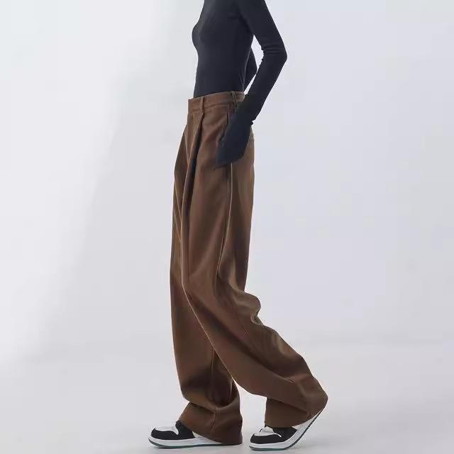 Retro Slimming Melange Wide-Leg Pants for Women - Autumn/Winter Collection