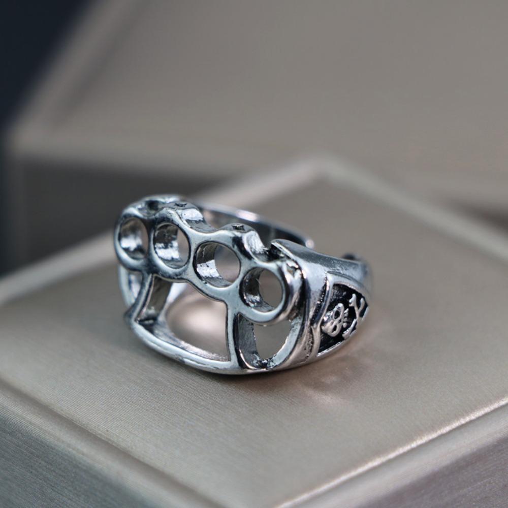 European and American Men's Trendy Metal Ring, Retro Style Cool and Handsome Design Totem Geometric Men's Ring