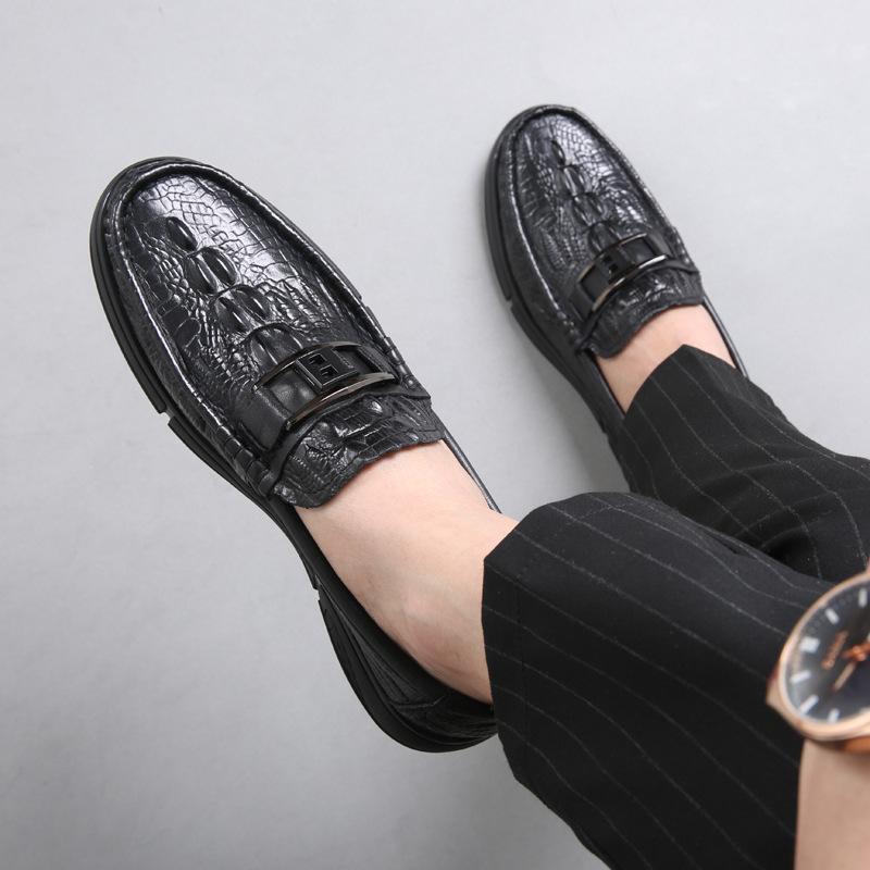 Spring New Shoes for Men Genuine Leather Casual Shoes Fashion Crocodile Print Flat Leisure Shoes Comfortable Slip-on Loafers