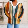 Women Plus Size Geometric Printed Zip Up Hoodie Long Sleeve Drawstring Hood With Pockets