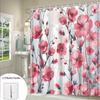 1 Pink Cherry Blossom Shower Curtain - Ombre floral pattern, pink flowers and green leaves, polyester fabric, machine washable