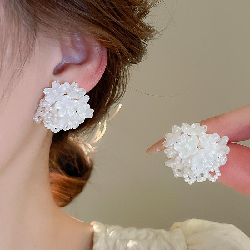 Super fairy pink flower love fringed earrings versatile temperament earrings light luxury earrings women